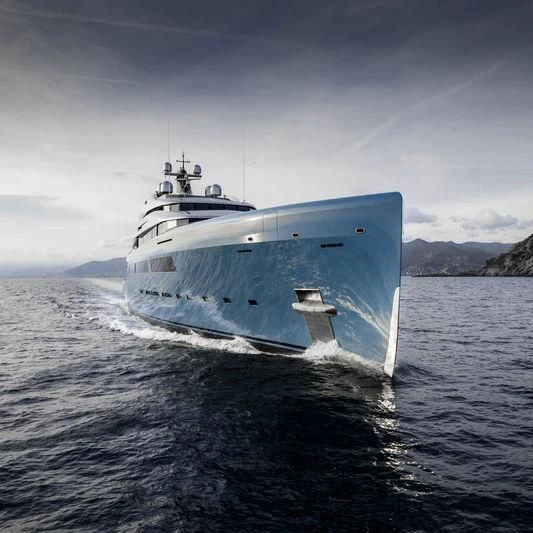 a white boat in the water aboard AVIVA Yacht for Sale