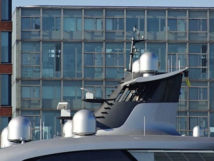 a satellite dish on a rooftop aboard AVIVA Yacht for Sale