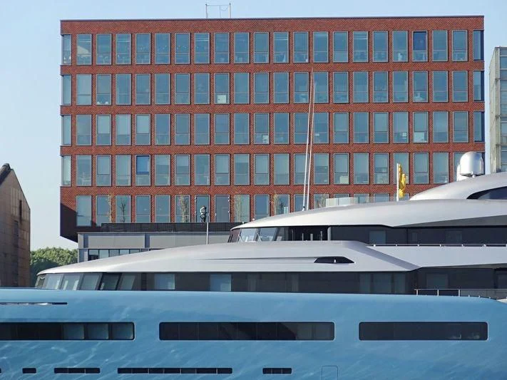 a building with many windows aboard AVIVA Yacht for Sale