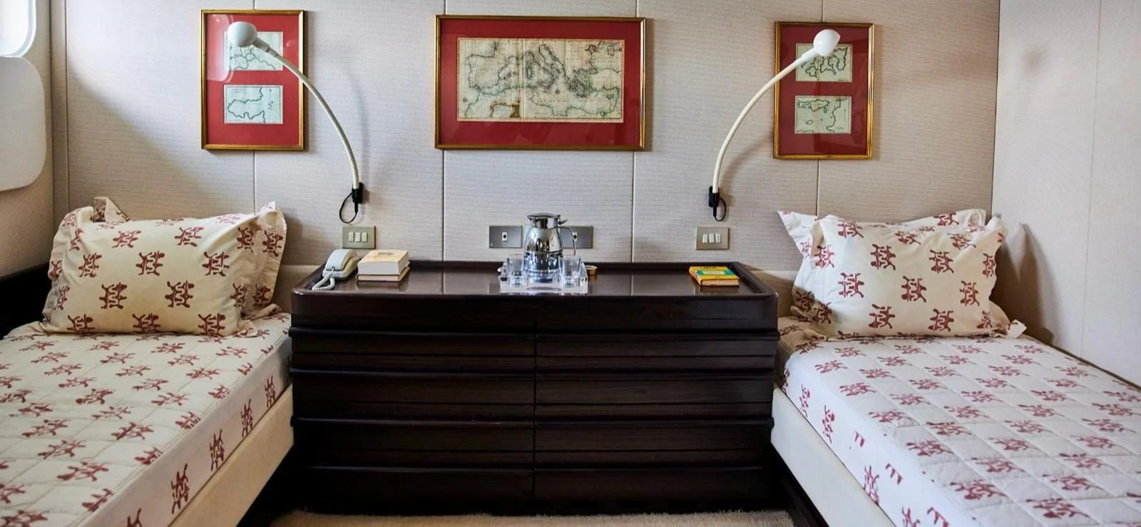 a room with a dresser and a mirror aboard AETEA Yacht for Sale