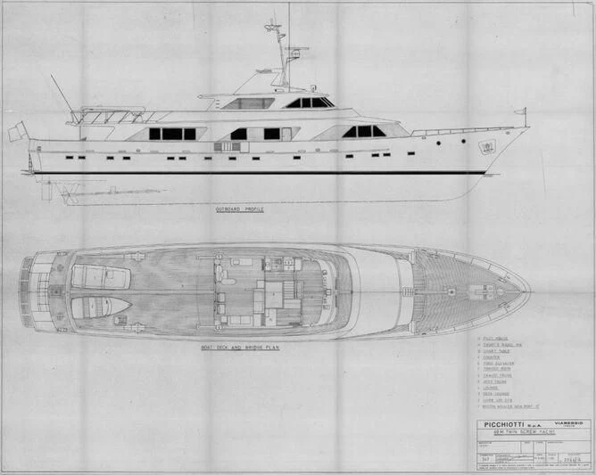 diagram, engineering drawing aboard AETEA Yacht for Sale