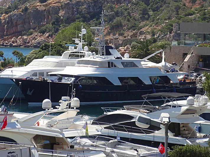a group of boats are parked in a harbor aboard AETEA Yacht for Sale
