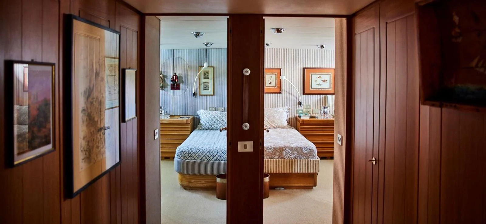 a bed in a room aboard AETEA Yacht for Sale