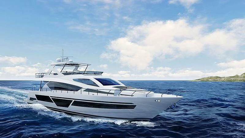 a white yacht on the water aboard UNA CAPRA Yacht for Sale