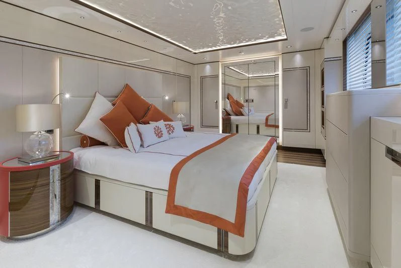 a bed in a room aboard RASHA Yacht for Sale