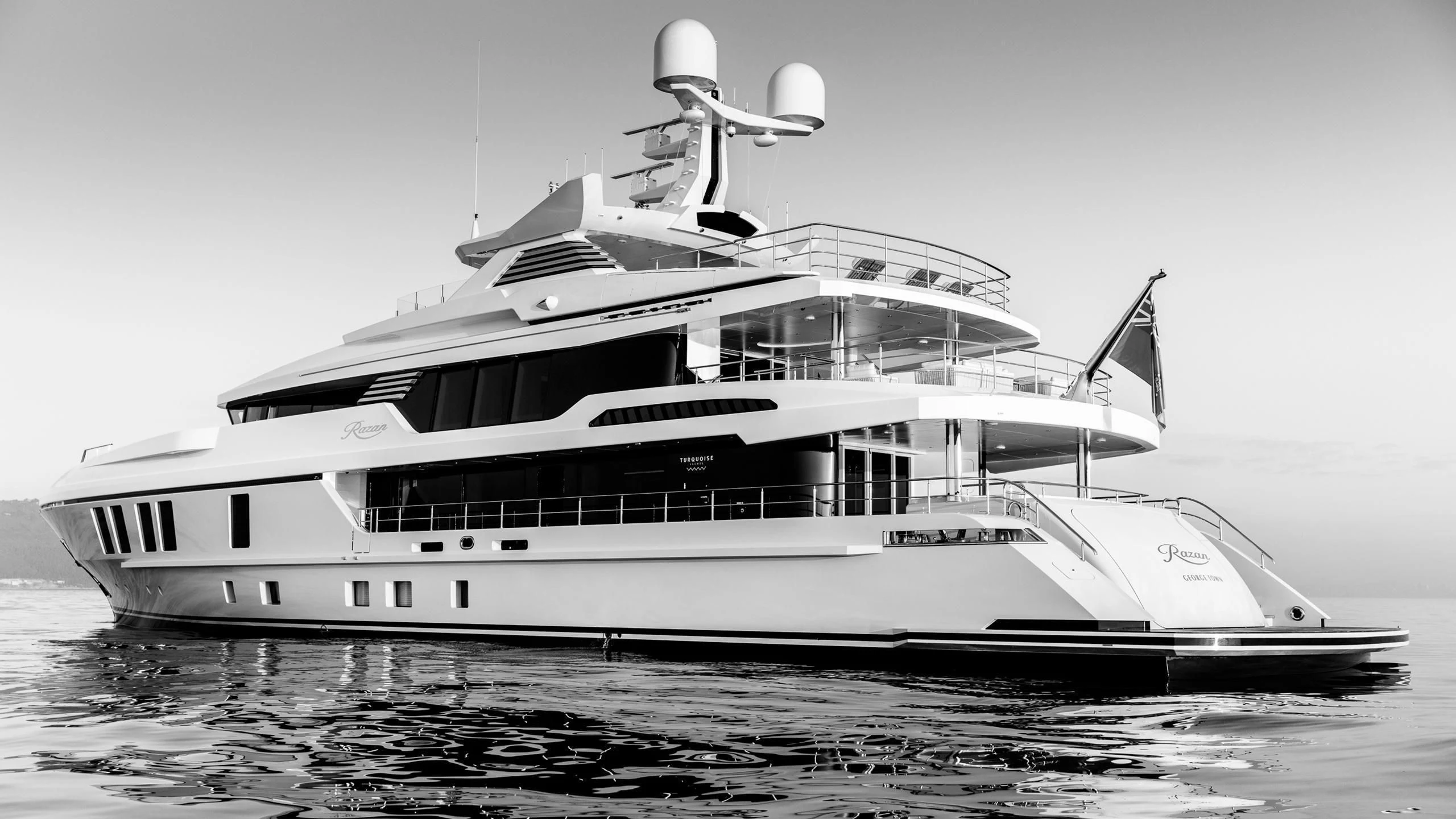 a large white boat aboard RASHA Yacht for Sale
