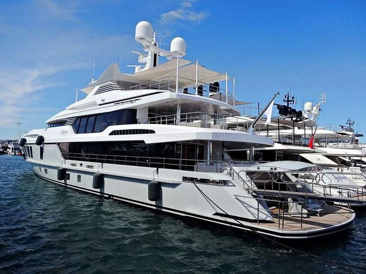 a large white yacht aboard RASHA Yacht for Sale