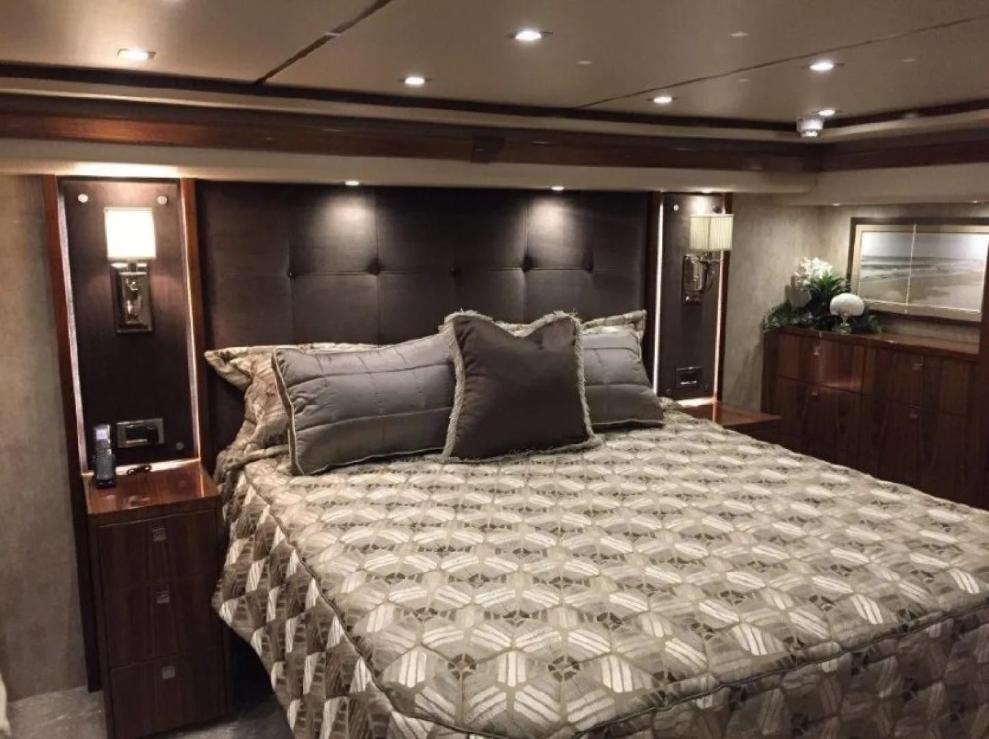 a large bed in a hotel room aboard GALATI  TRADE Yacht for Sale
