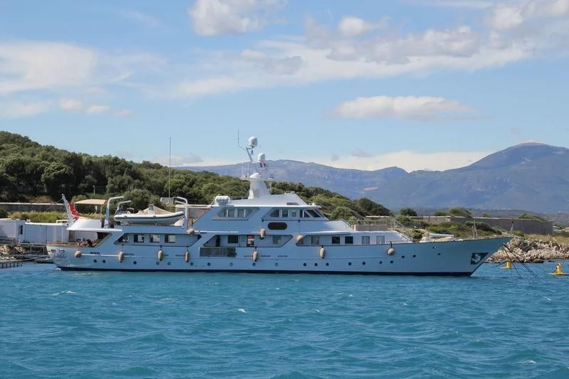 a white yacht in the water aboard LALIBELA Yacht for Sale