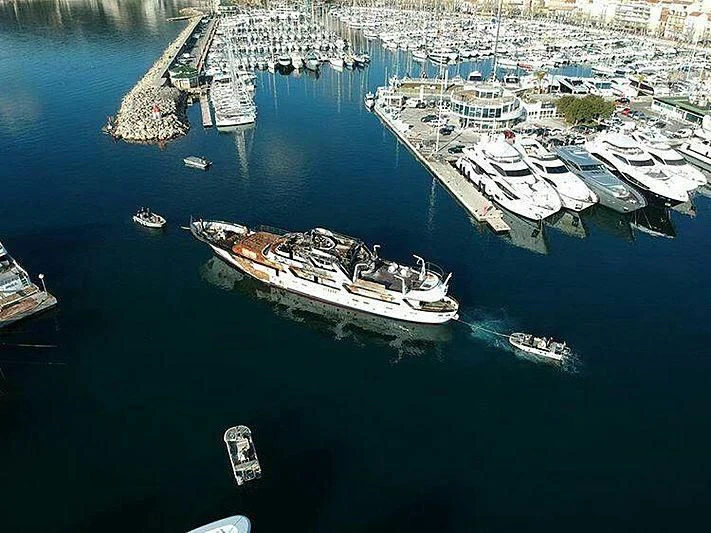 a group of boats in a harbor aboard LALIBELA Yacht for Sale