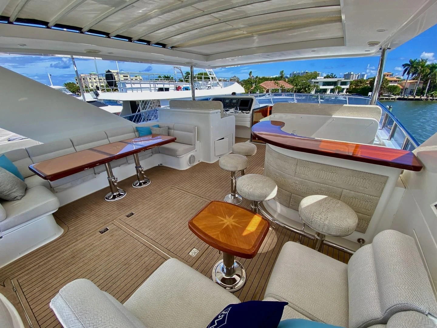 a boat with a deck and chairs aboard BRANDI WINE Yacht for Charter