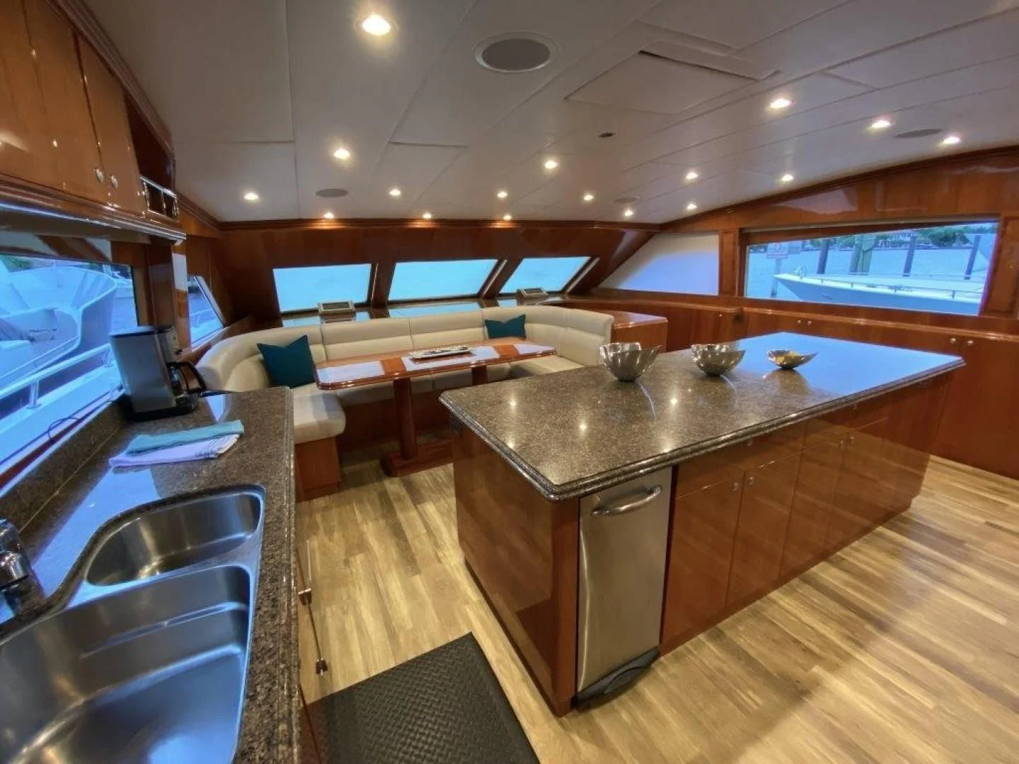 a kitchen and living room aboard BRANDI WINE Yacht for Charter