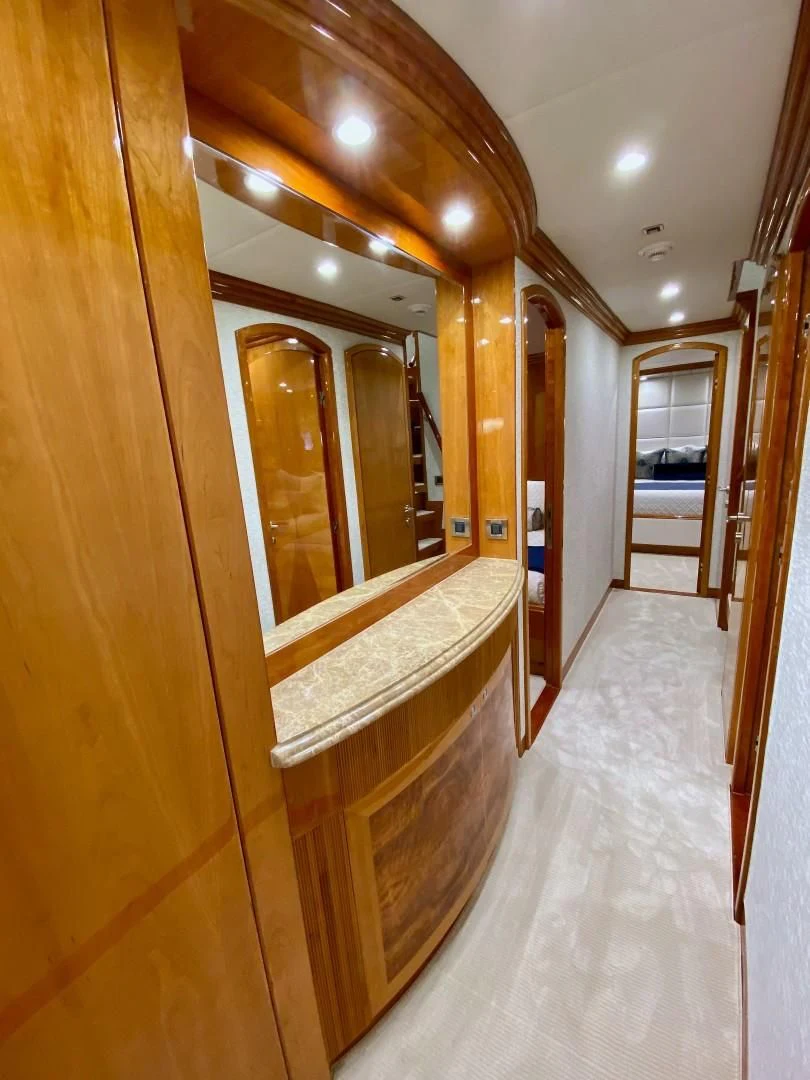 a bathroom with a large mirror aboard BRANDI WINE Yacht for Charter