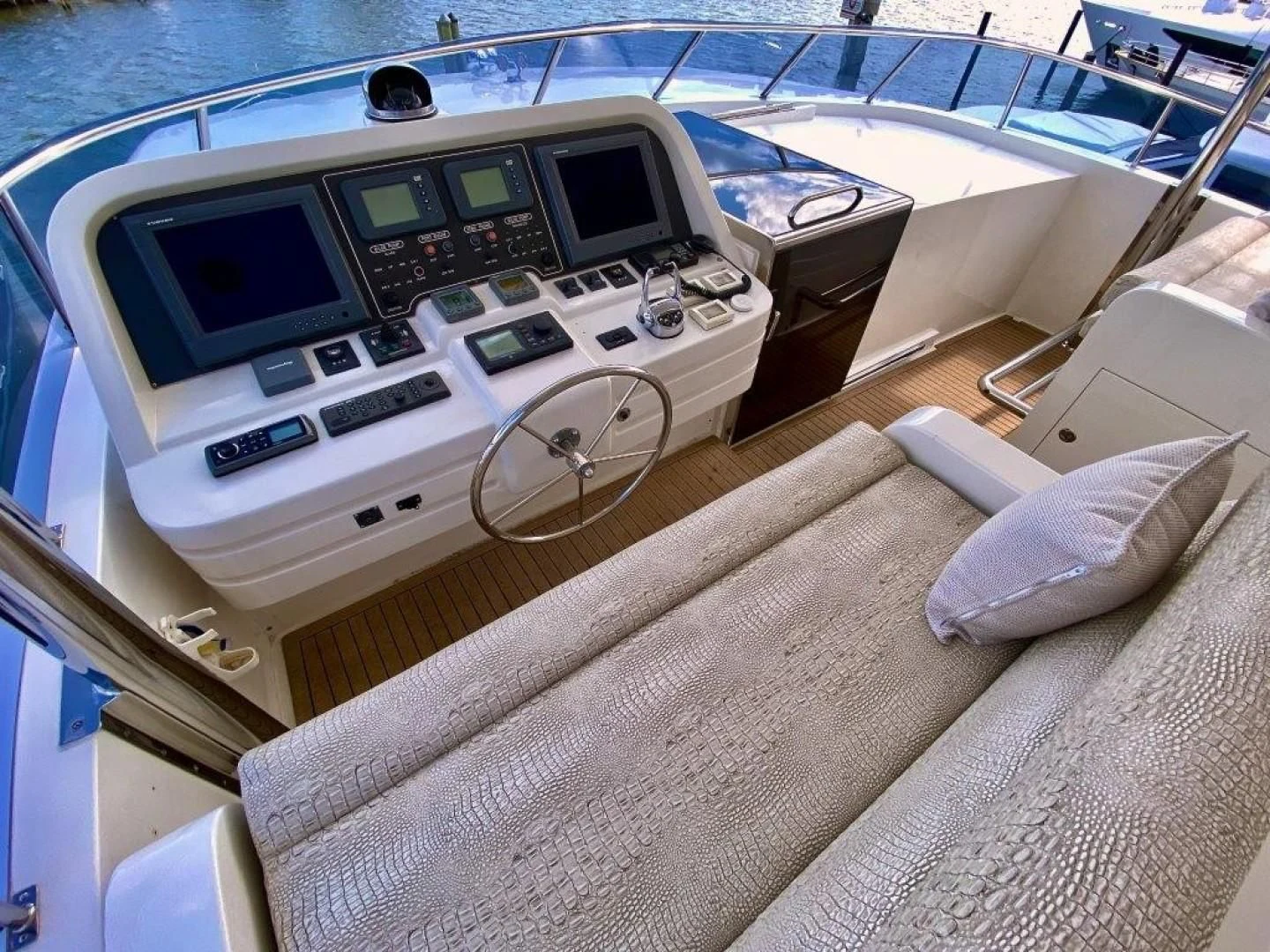 a boat with a desk and a laptop on it aboard BRANDI WINE Yacht for Charter