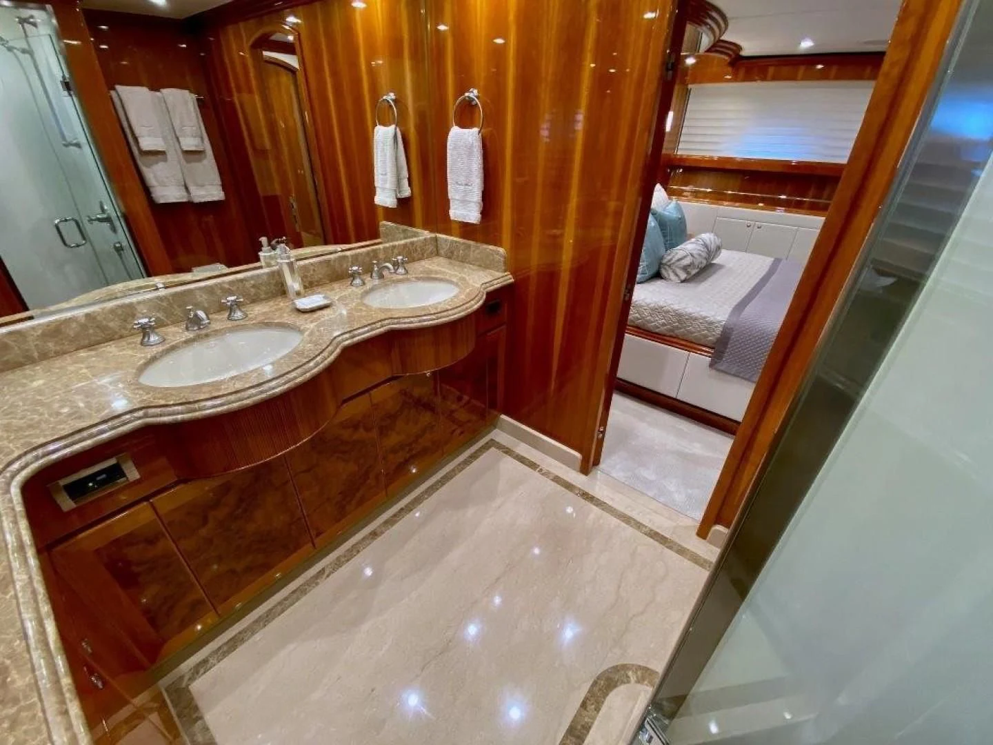 a bathroom with a large countertop aboard BRANDI WINE Yacht for Charter