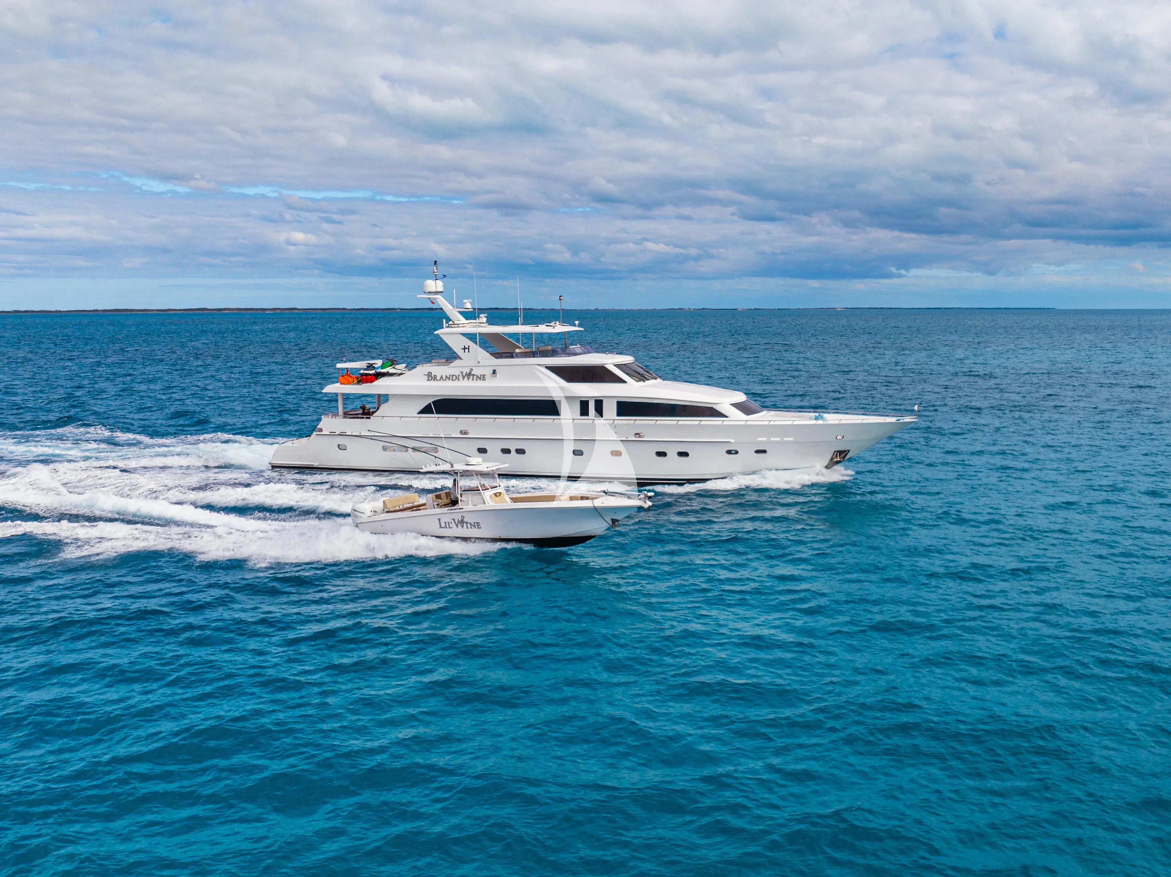 a white yacht in the ocean aboard BRANDI WINE Yacht for Charter