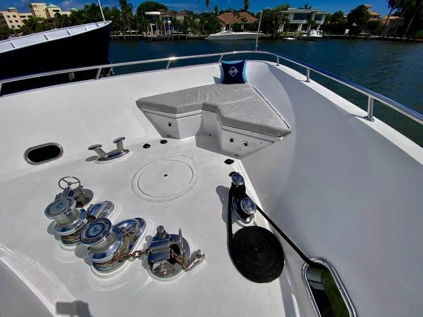 a white boat with a white surface and a black object on it aboard BRANDI WINE Yacht for Charter