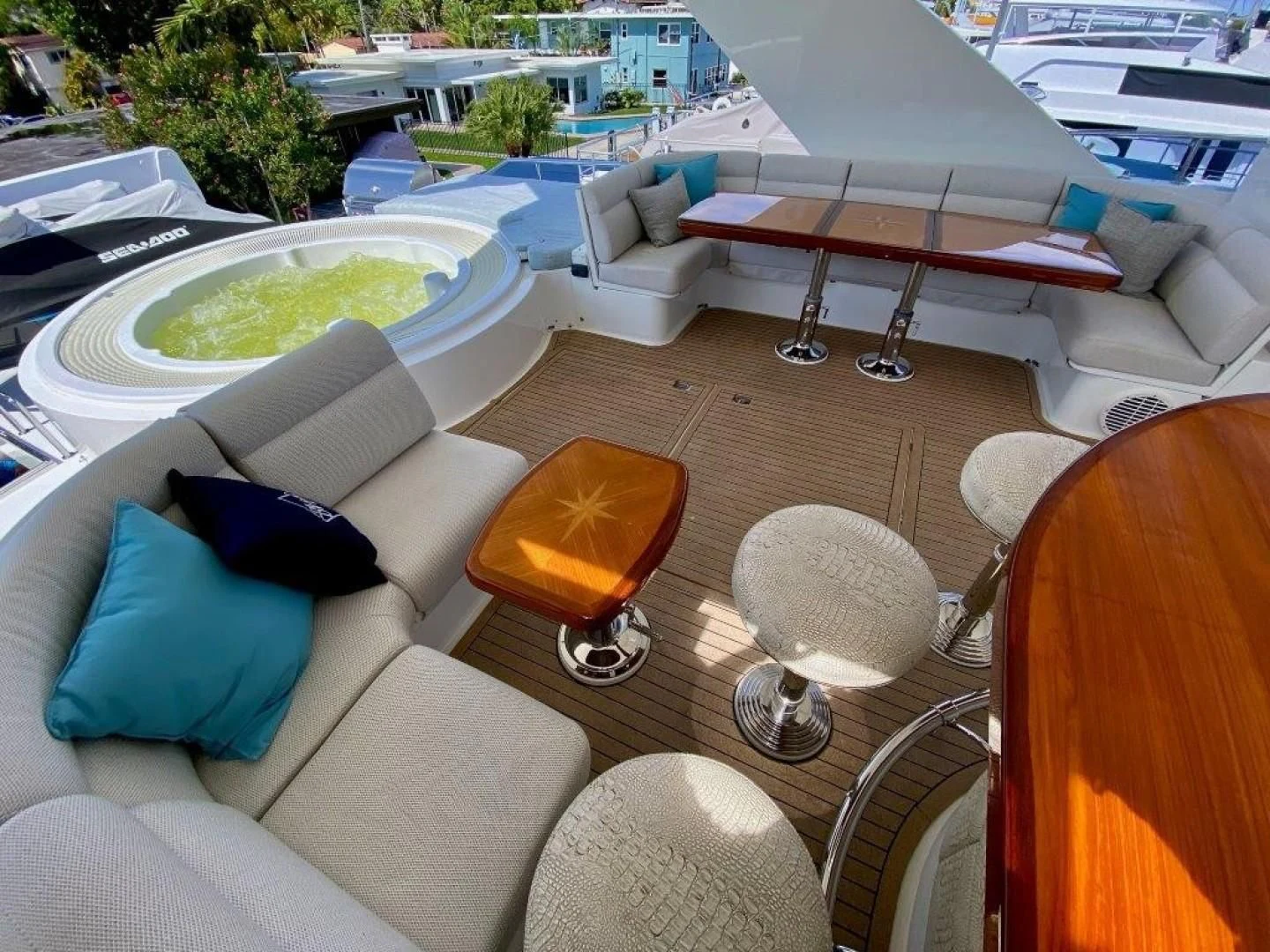 a living room with a couch and a table aboard BRANDI WINE Yacht for Charter