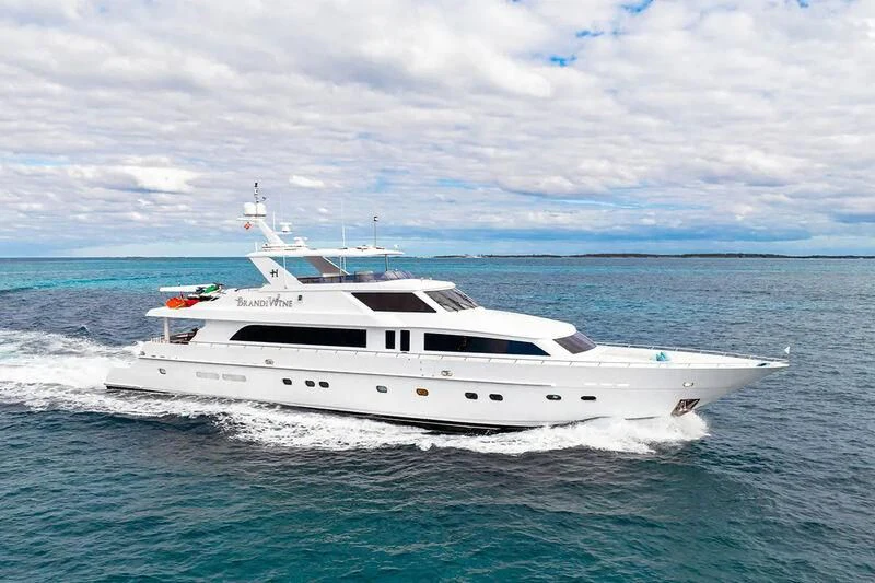 a white yacht in the water aboard BRANDI WINE Yacht for Charter