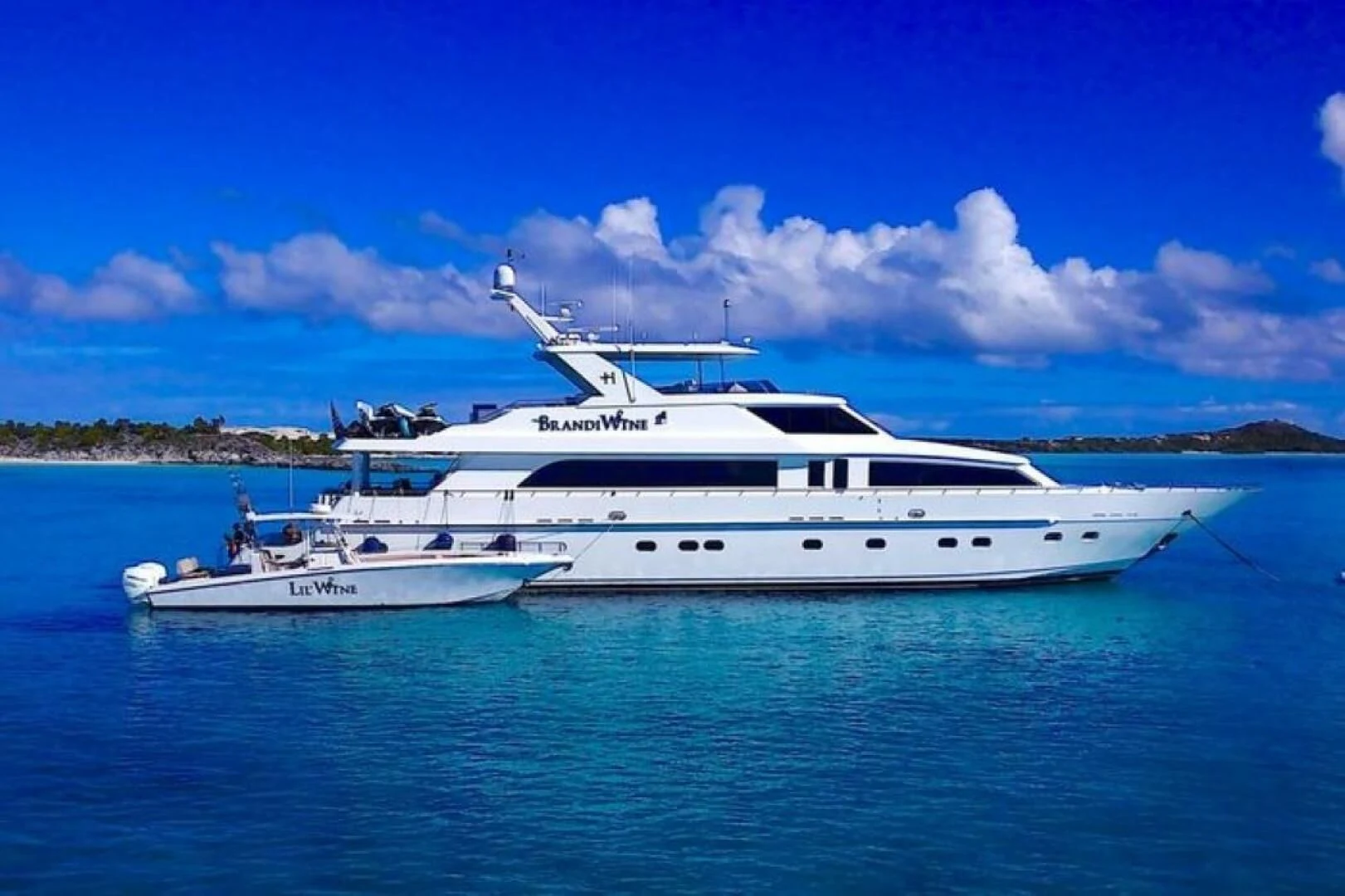 a white yacht in the water aboard BRANDI WINE Yacht for Charter