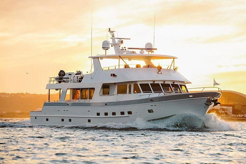 a white boat on water aboard 44 NORTH Yacht for Sale