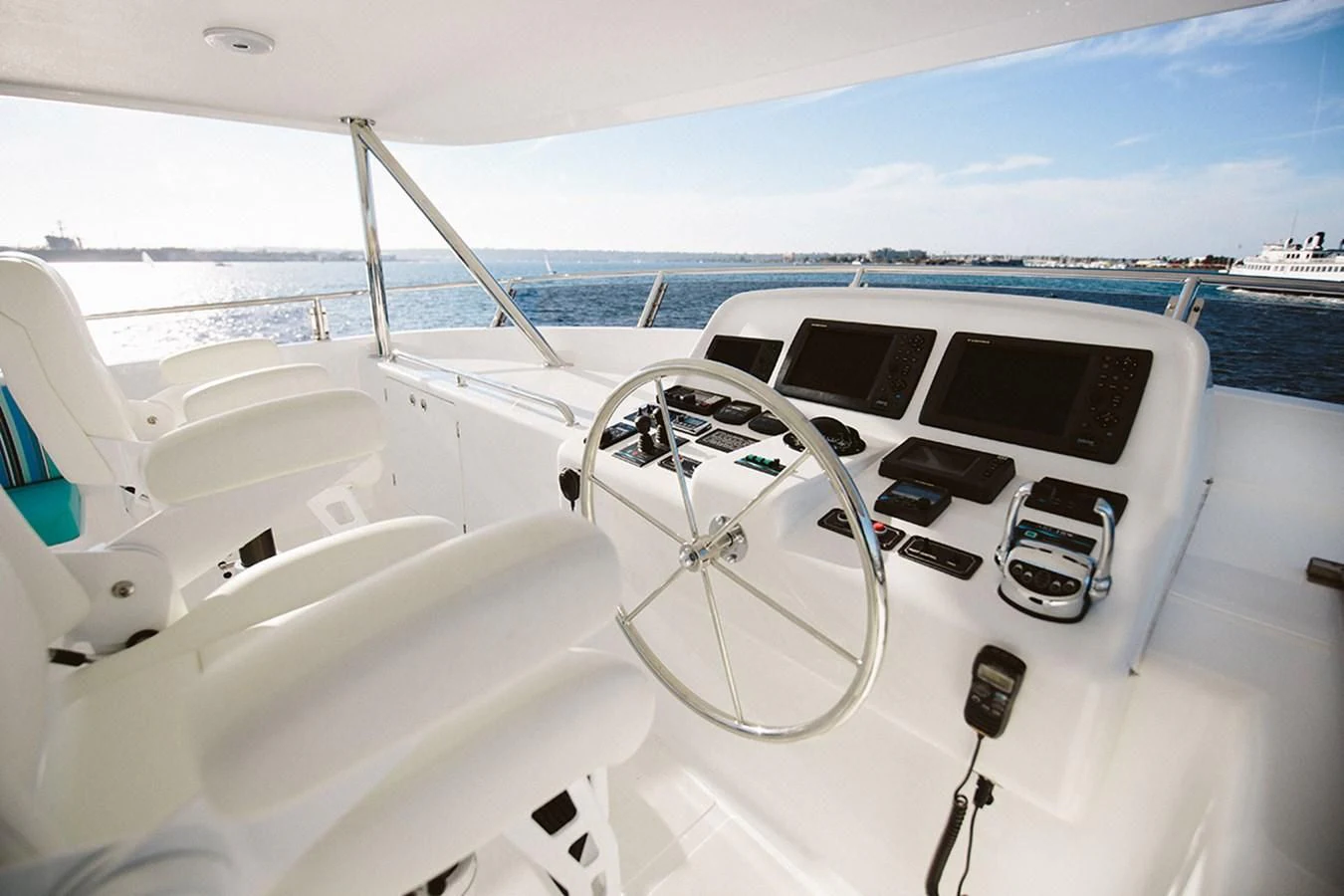 a white car with a black windshield aboard 44 NORTH Yacht for Sale