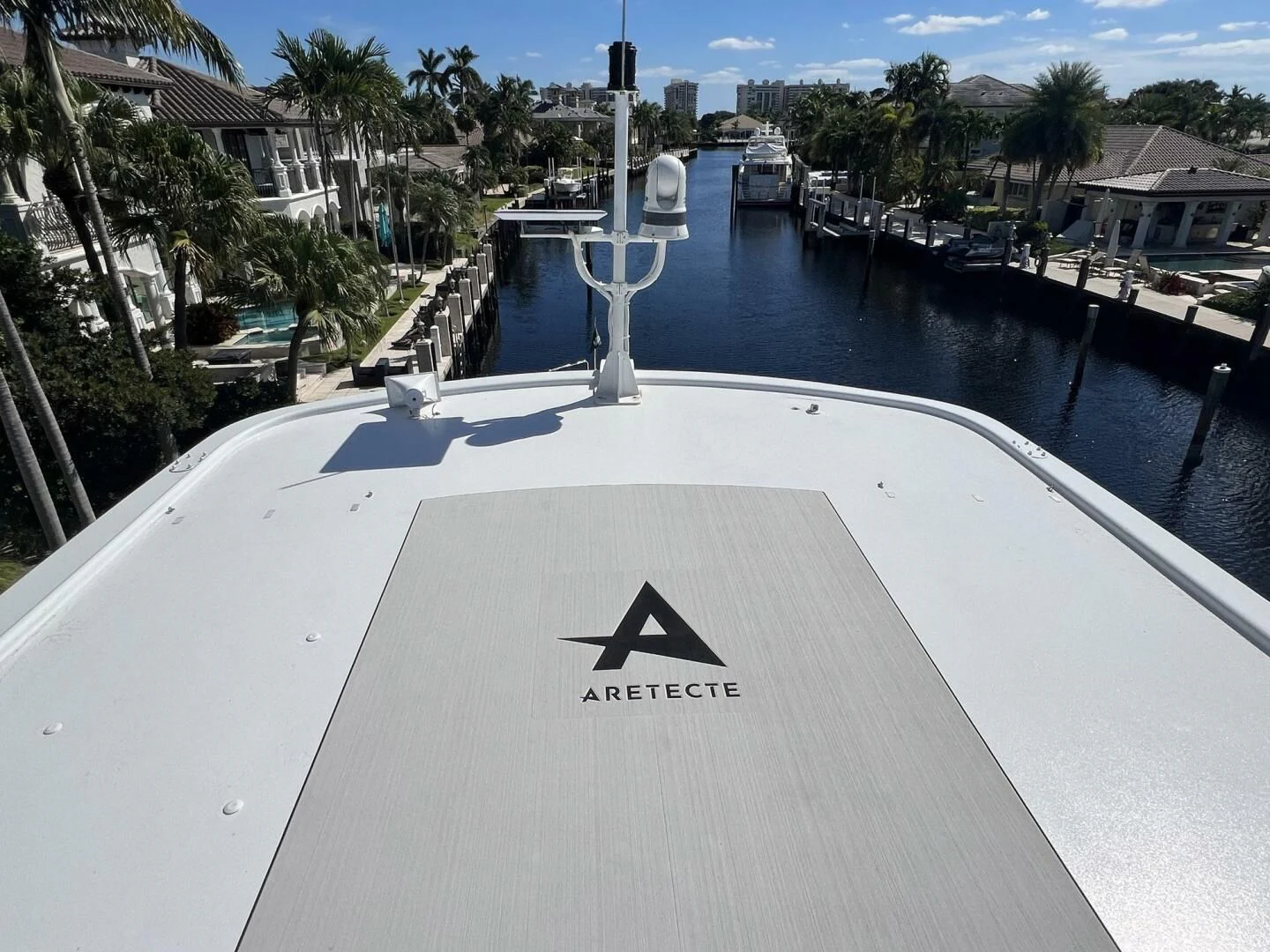 a road with a sign on it aboard ARETECTE Yacht for Sale