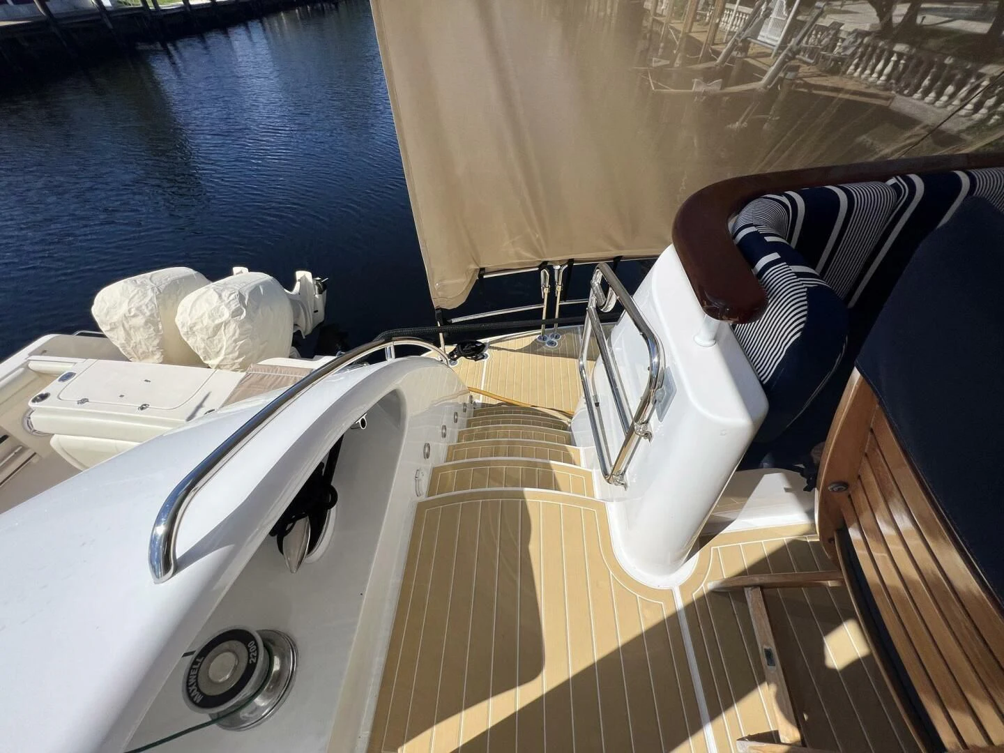 a wooden boat with a metal frame aboard ARETECTE Yacht for Sale