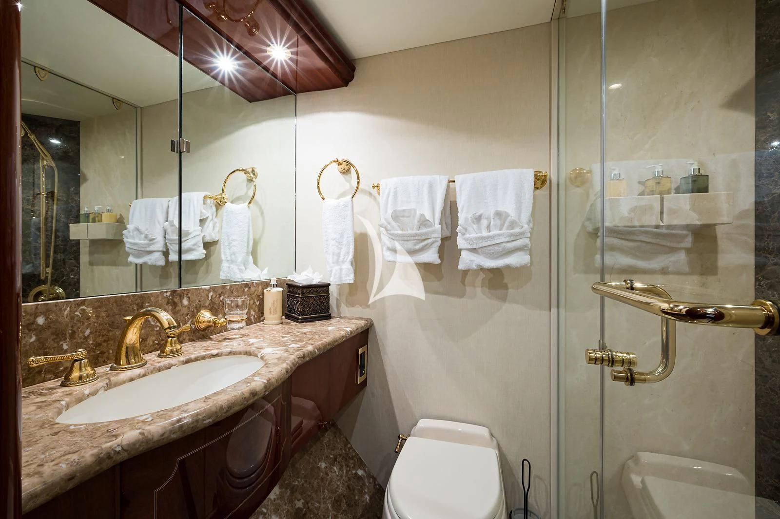 a bathroom with a sink and a toilet aboard LADY KRISTINA Yacht for Sale