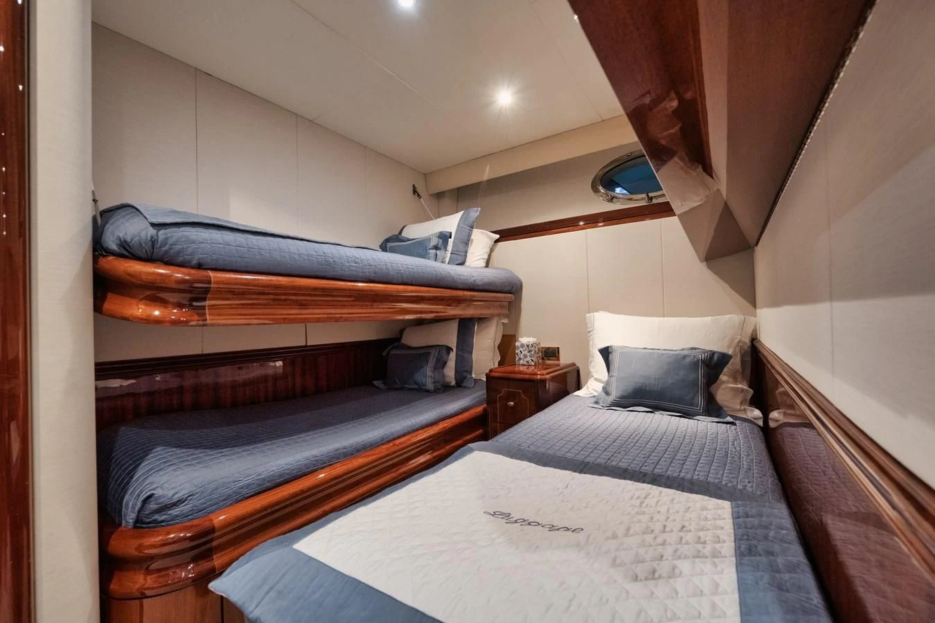 a couple of beds in a room aboard LADY KRISTINA Yacht for Sale