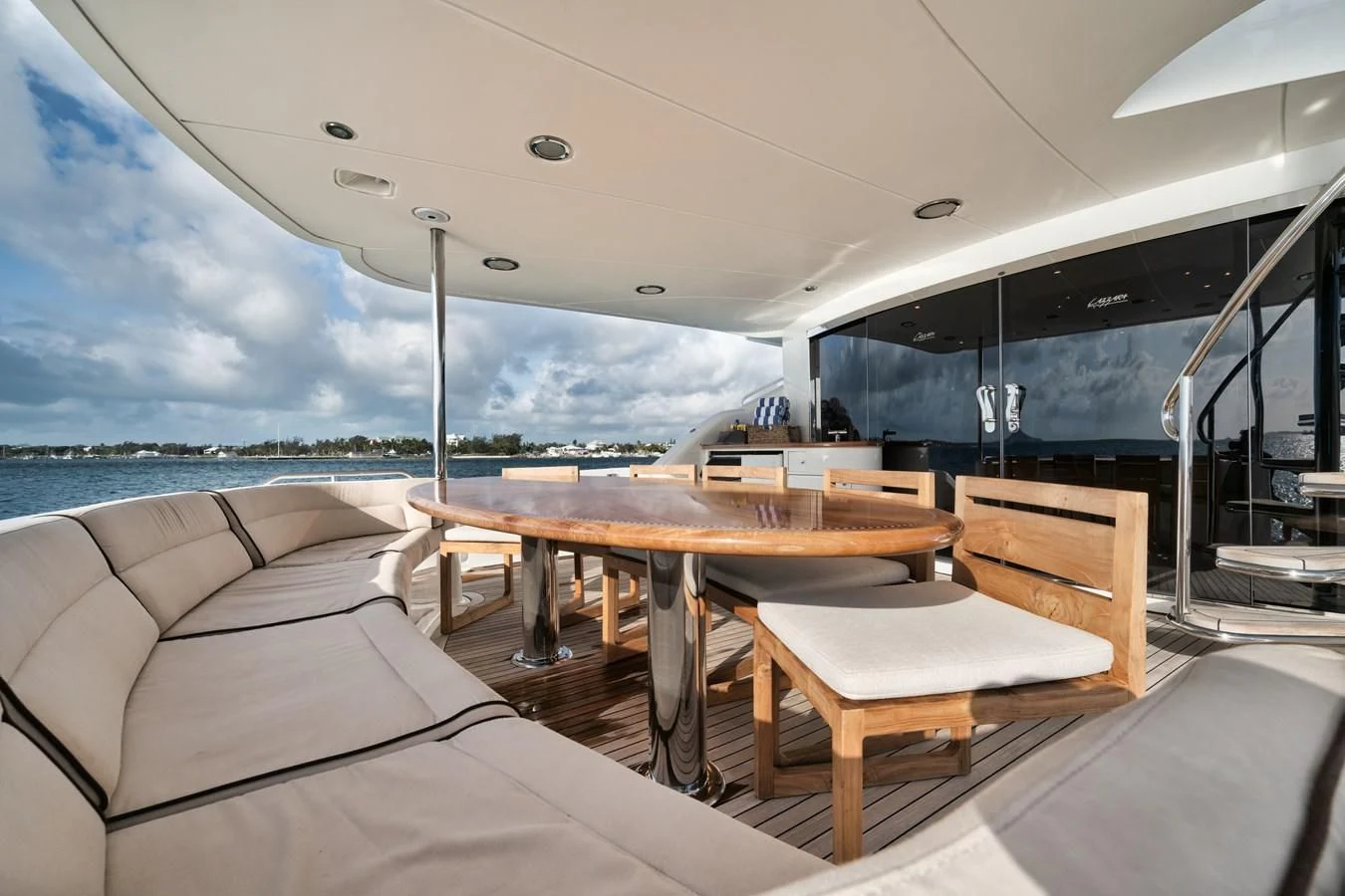 a room with a table and chairs aboard LADY KRISTINA Yacht for Sale