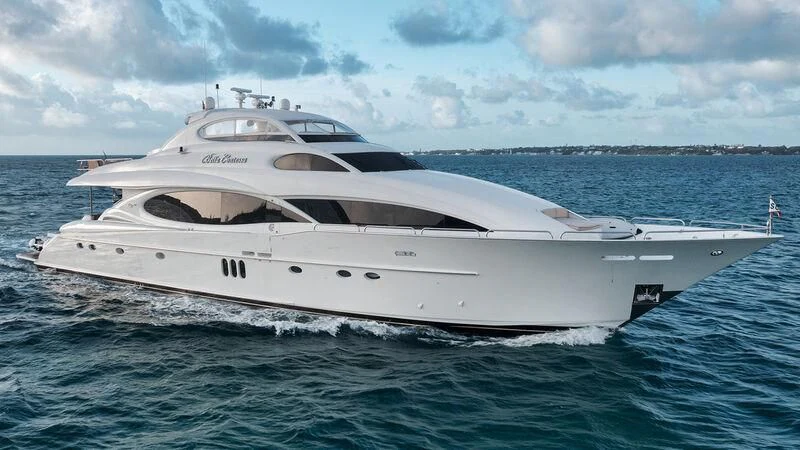 a white yacht in the water aboard LADY KRISTINA Yacht for Sale