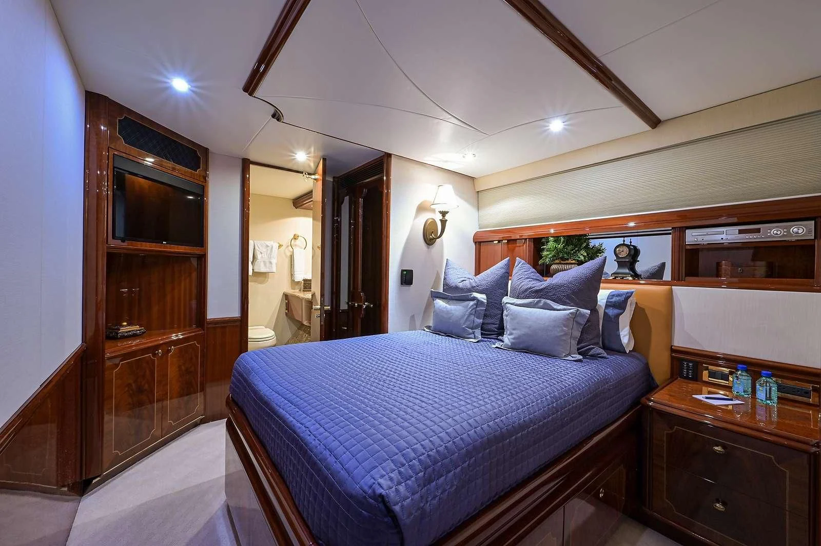 a bed in a room aboard LADY KRISTINA Yacht for Sale