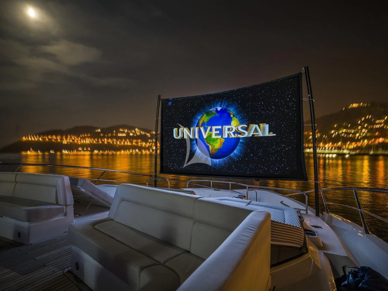a large screen on a boat aboard FLEUR Yacht for Charter