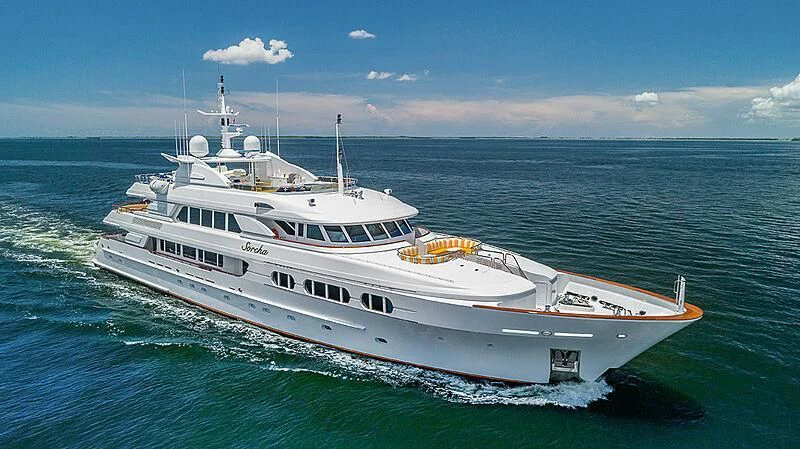 a large white boat aboard SORCHA Yacht for Sale