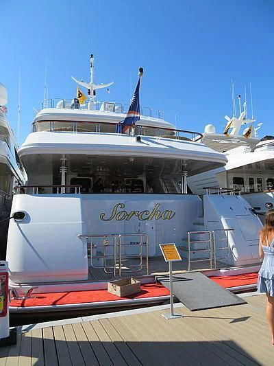 a large white boat aboard SORCHA Yacht for Sale
