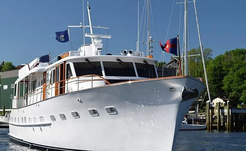 a boat docked at a pier aboard AURORE Yacht for Sale