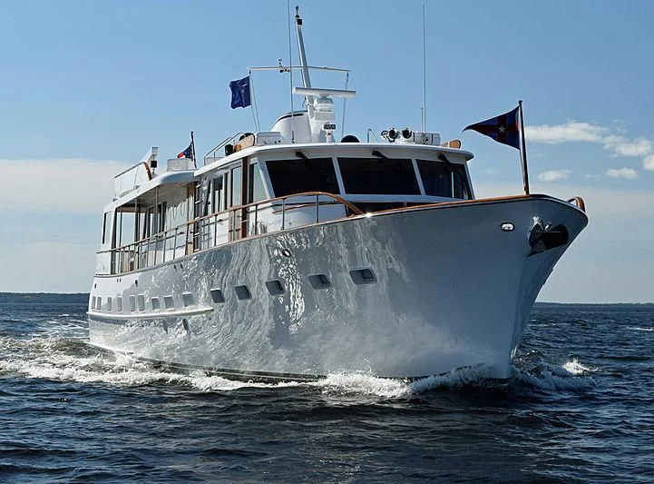 a large boat on the water aboard AURORE Yacht for Sale