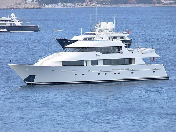 a large white yacht in the water aboard ELYSIAN Yacht for Sale