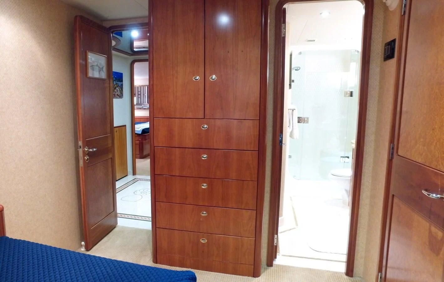 a room with wooden cabinets aboard ELYSIAN Yacht for Sale
