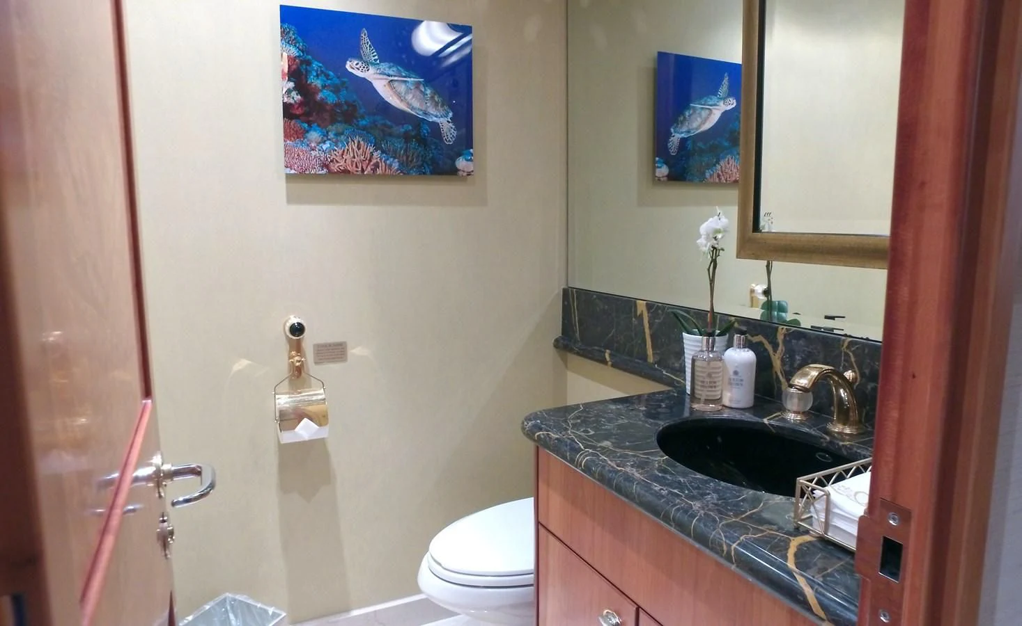 a bathroom with a sink and toilet aboard ELYSIAN Yacht for Sale