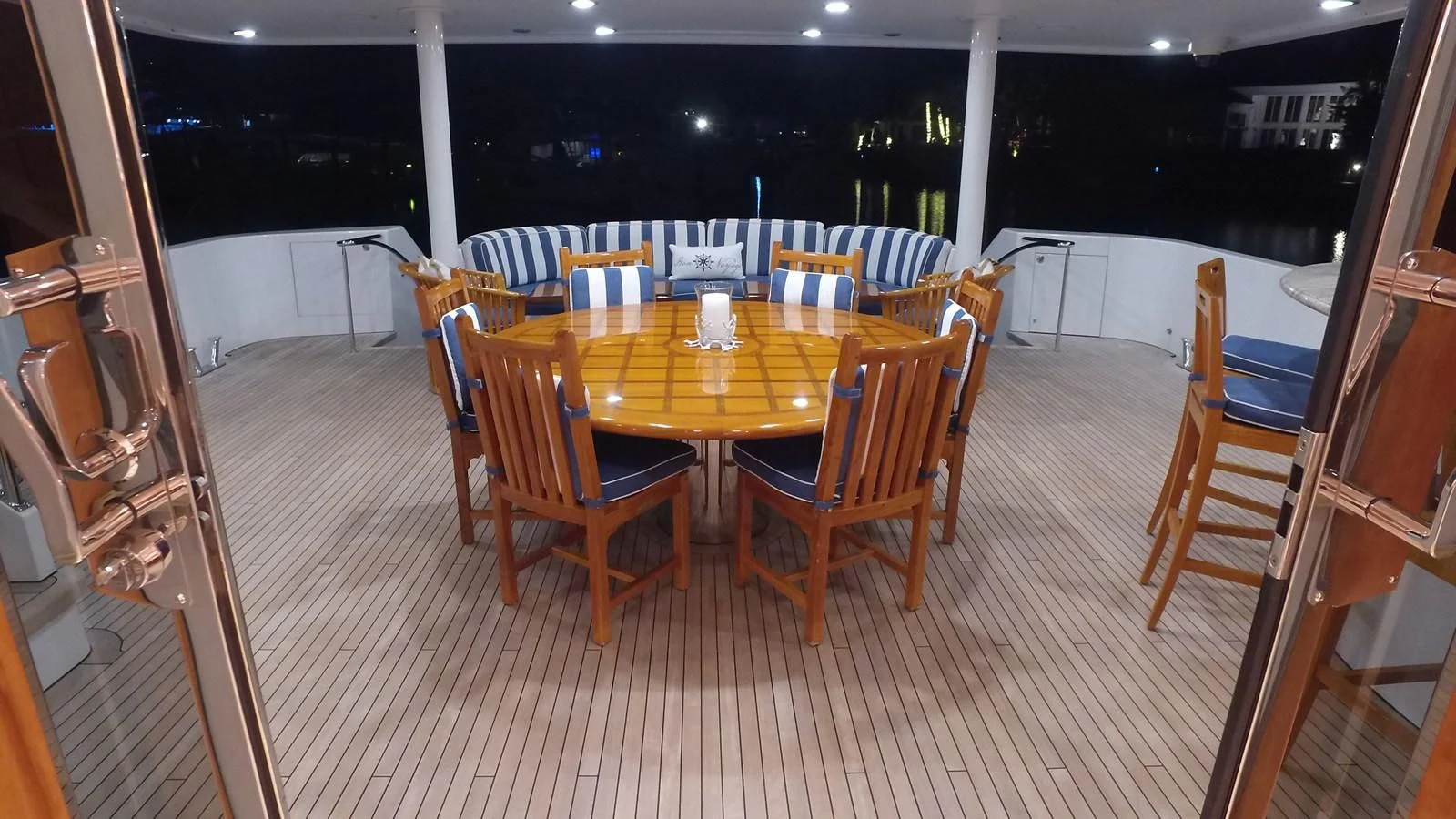 a room with tables and chairs aboard ELYSIAN Yacht for Sale