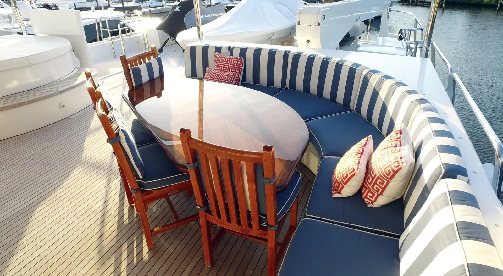 a boat with chairs on it aboard ELYSIAN Yacht for Sale