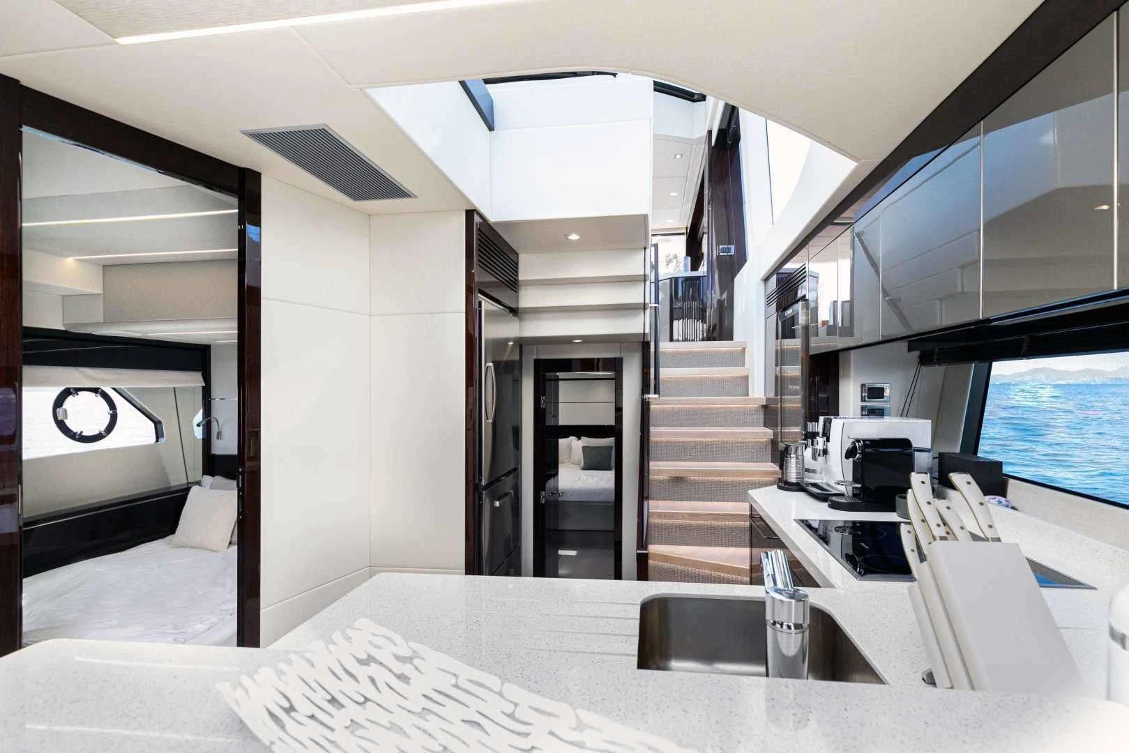a modern looking kitchen aboard H Yacht for Sale