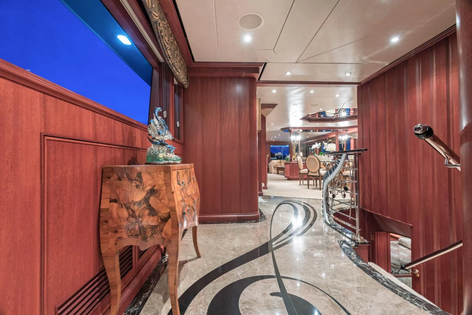 a room with a table and chairs aboard SHOGUN Yacht for Sale