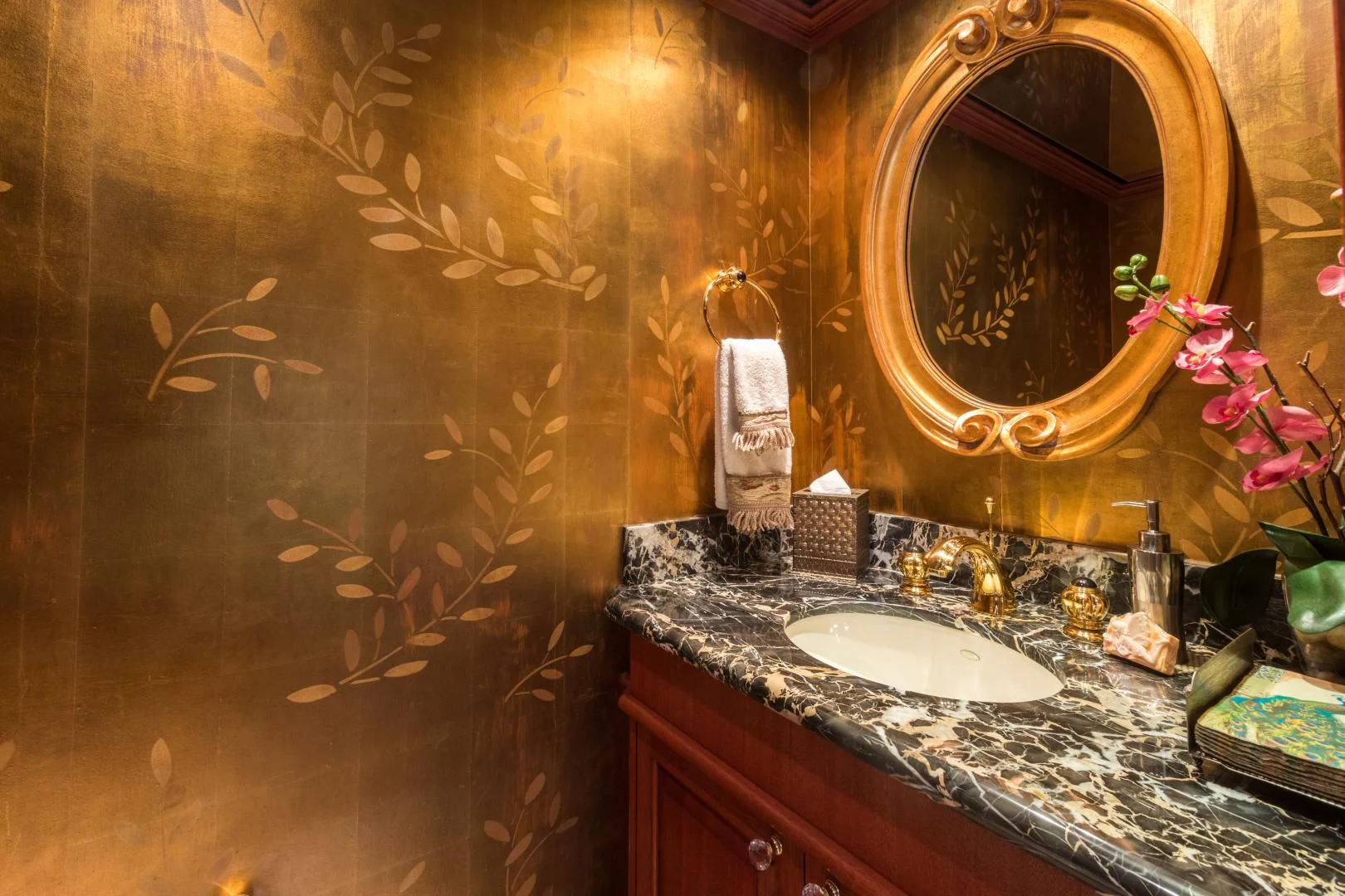 a bathroom with a marble countertop aboard SHOGUN Yacht for Sale