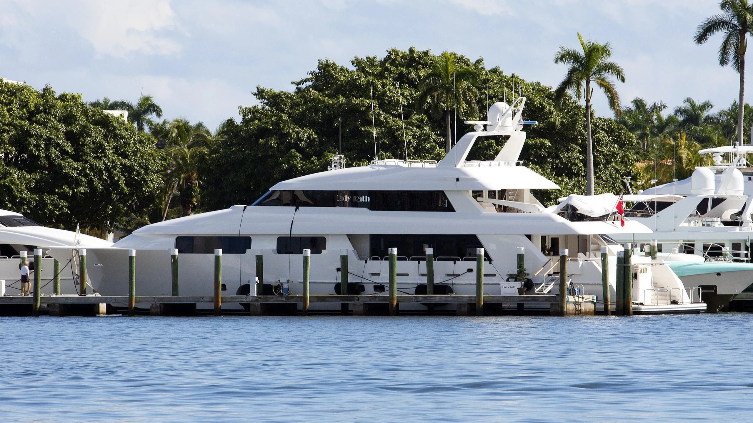 a large white yacht in a large body of water aboard SHOGUN Yacht for Sale