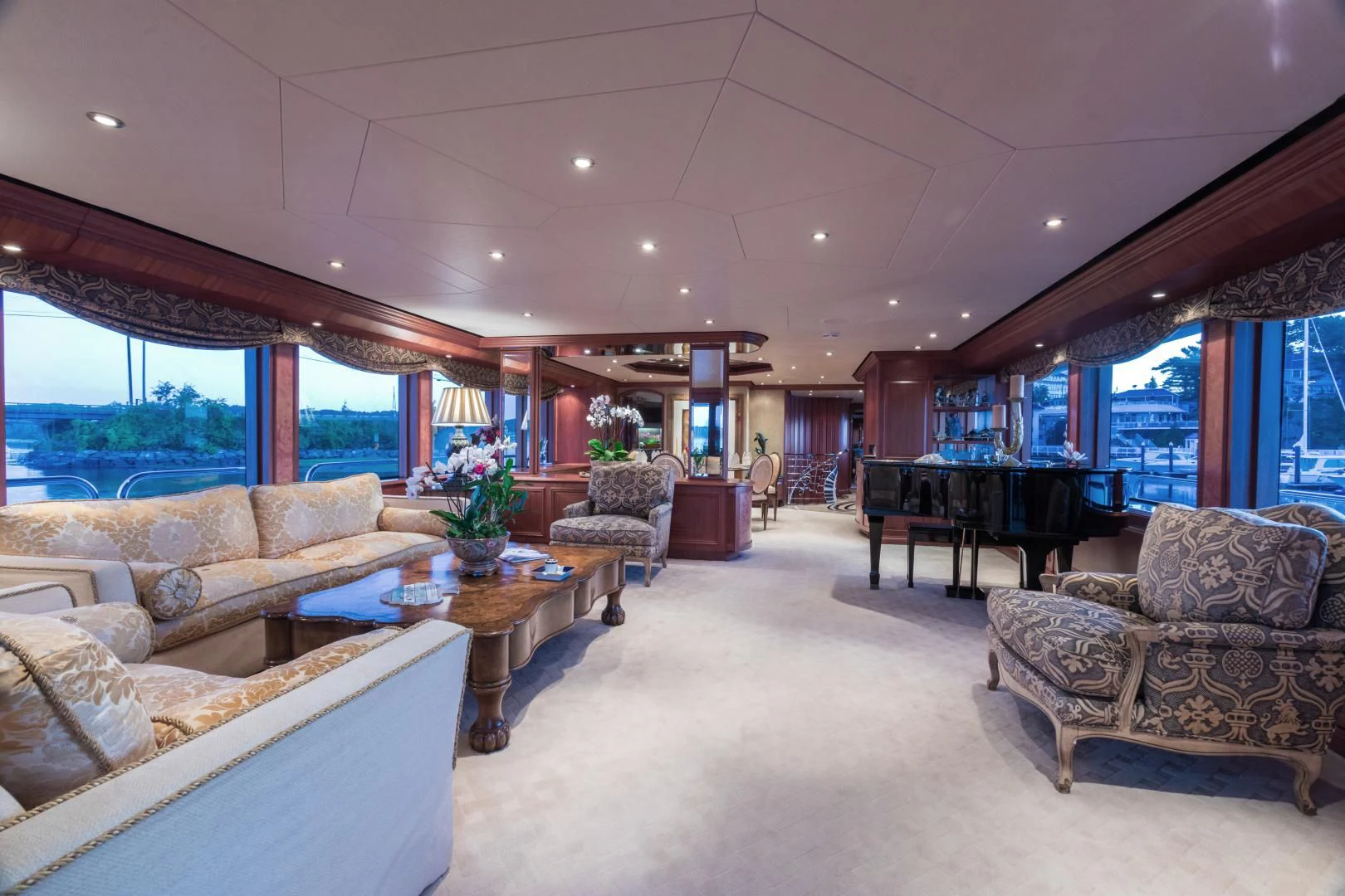 a living room with a large window aboard SHOGUN Yacht for Sale