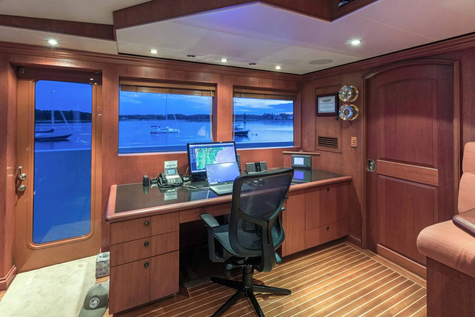 a room with a desk and computer aboard SHOGUN Yacht for Sale