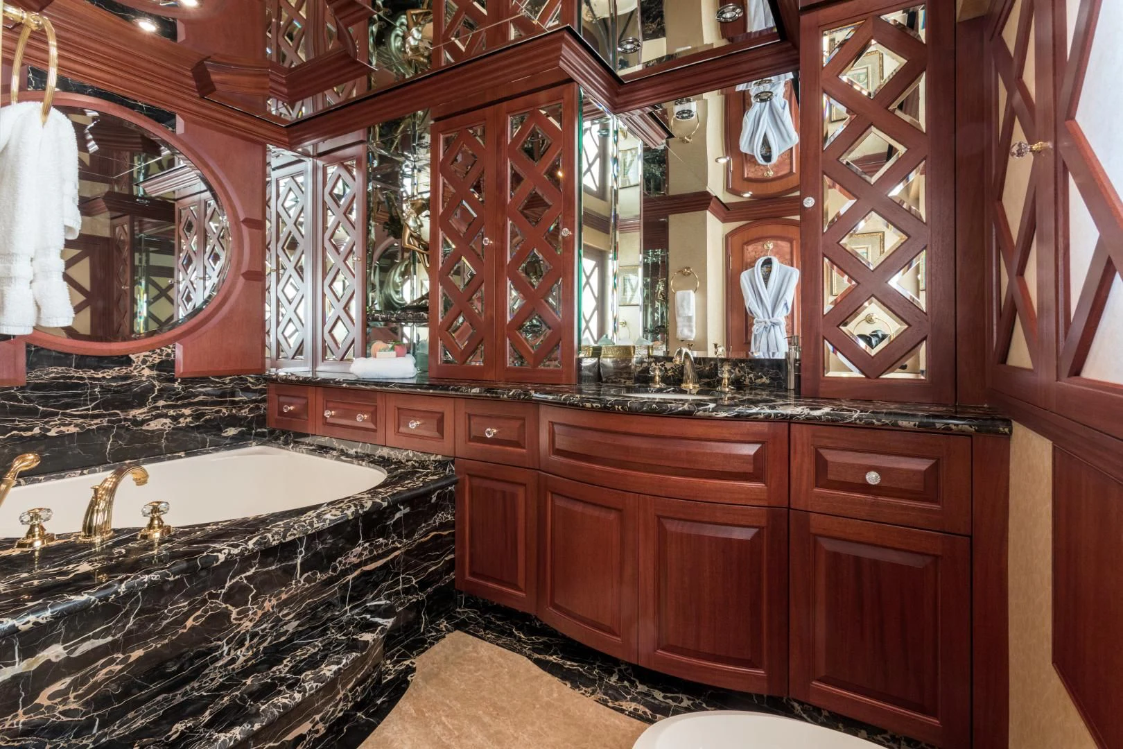 a bathroom with a large tub aboard SHOGUN Yacht for Sale